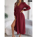 V Neck High Split Long Sleeve Bridesmaid Dress