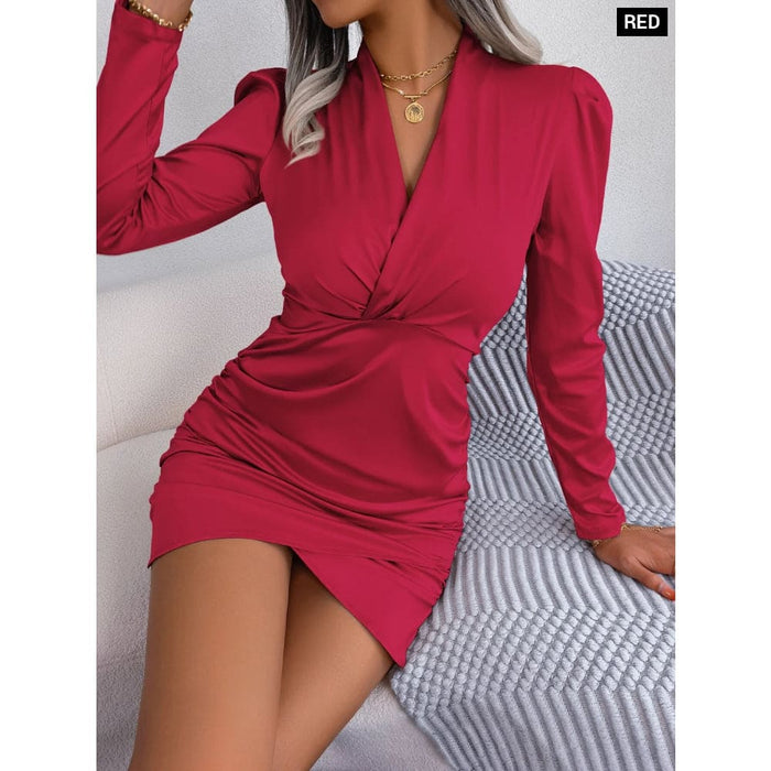 V Neck Satin Bodycon Dress for Women