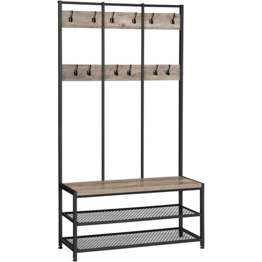 Vasagle Large Coat Rack Stand With 12 Hooks And Shoe Bench