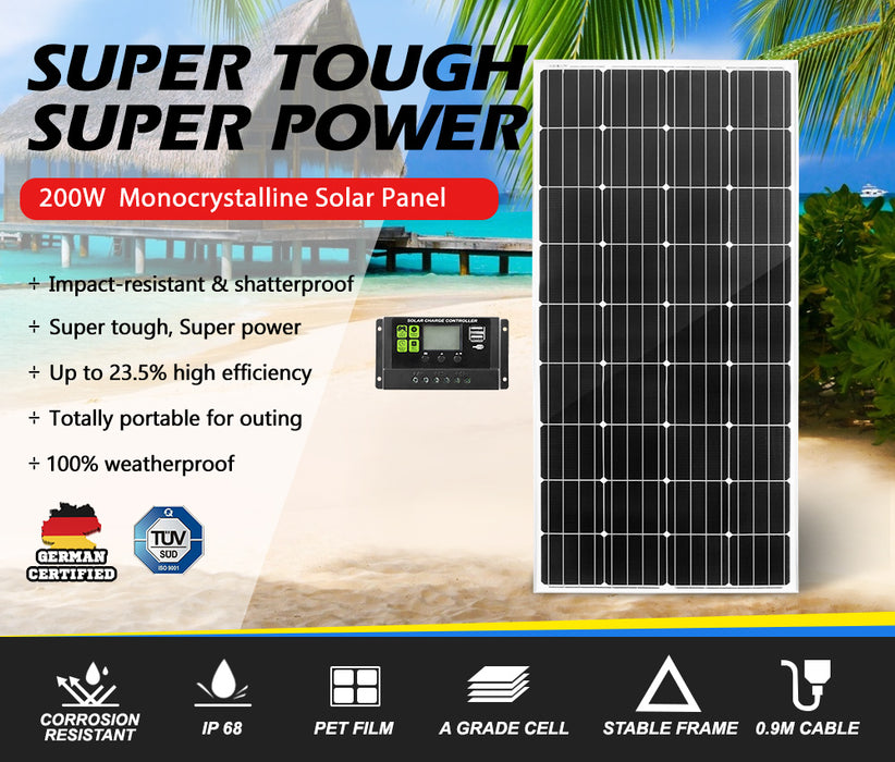 250W 200W 130W 60W 10W Solar Panel Kit Mono 12V Caravan Battery Home Charging