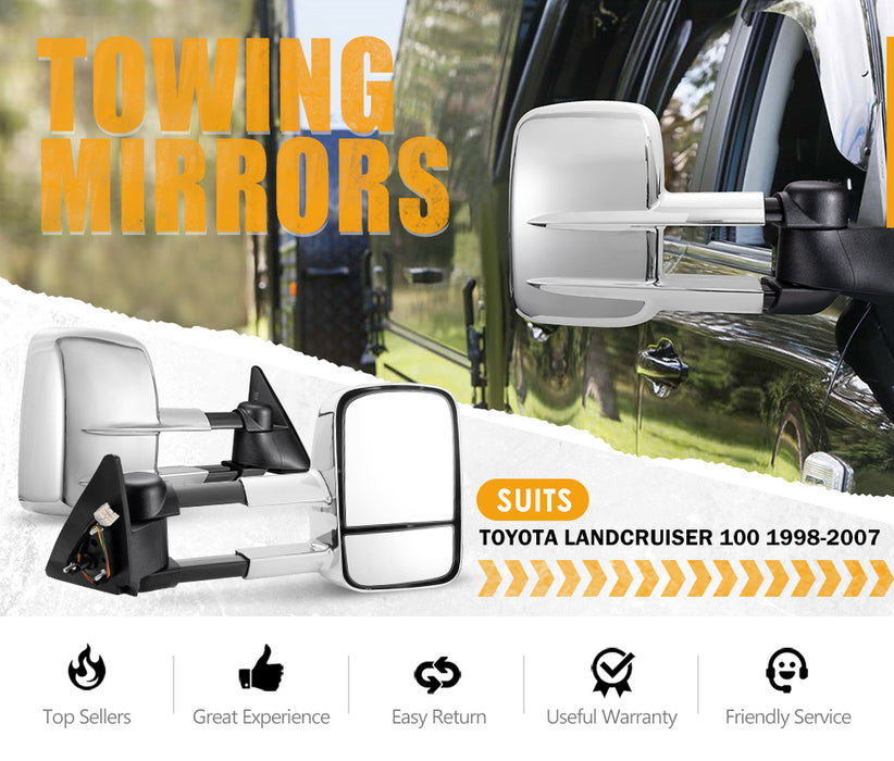 Extendable Towing Mirrors For Toyota Landcruiser 100 Series 1998-2007