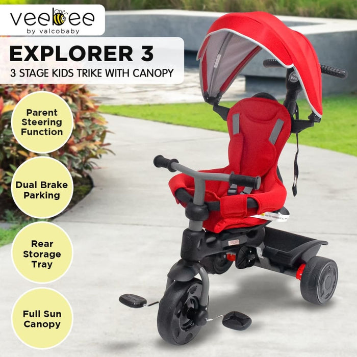 Veebee Explorer 3 - stage Kids Trike With Canopy - Red