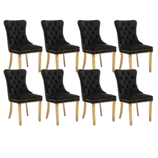 8x Velvet Dining Chairs with Golden Metal Legs-black