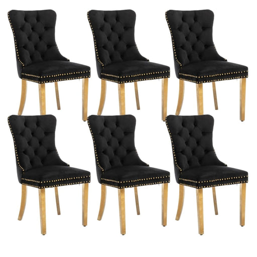 6x Velvet Dining Chairs with Golden Metal Legs-black