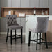 2x Velvet Bar Stools with Studs Trim Wooden Legs Tufted
