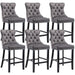 6x Velvet Bar Stools with Studs Trim Wooden Legs Tufted