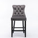 2x Velvet Bar Stools with Studs Trim Wooden Legs Tufted