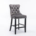 4x Velvet Bar Stools with Studs Trim Wooden Legs Tufted