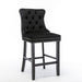 4x Velvet Bar Stools with Studs Trim Wooden Legs Tufted