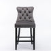 4x Velvet Bar Stools with Studs Trim Wooden Legs Tufted