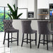 4x Velvet Bar Stools with Studs Trim Wooden Legs Tufted