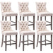 6x Velvet Bar Stools with Studs Trim Wooden Legs Tufted