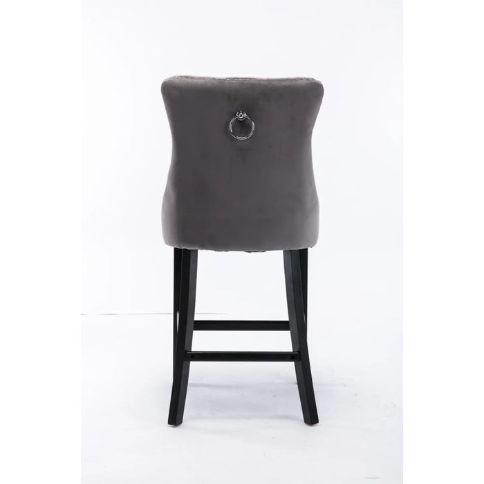 6x Velvet Bar Stools with Studs Trim Wooden Legs Tufted