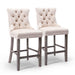 4x Velvet Bar Stools with Studs Trim Wooden Legs Tufted
