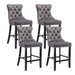 4x Velvet Bar Stools with Studs Trim Wooden Legs Tufted
