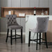 6x Velvet Bar Stools with Studs Trim Wooden Legs Tufted