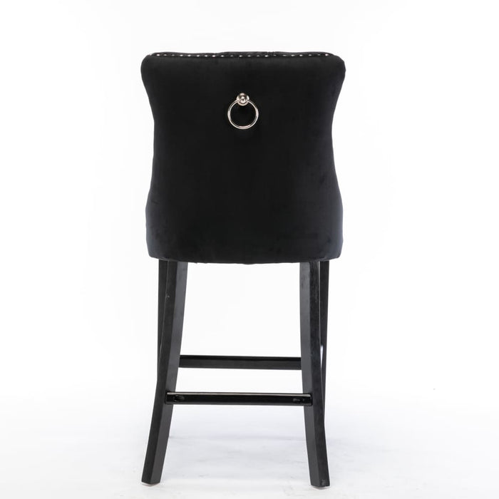 6x Velvet Bar Stools with Studs Trim Wooden Legs Tufted