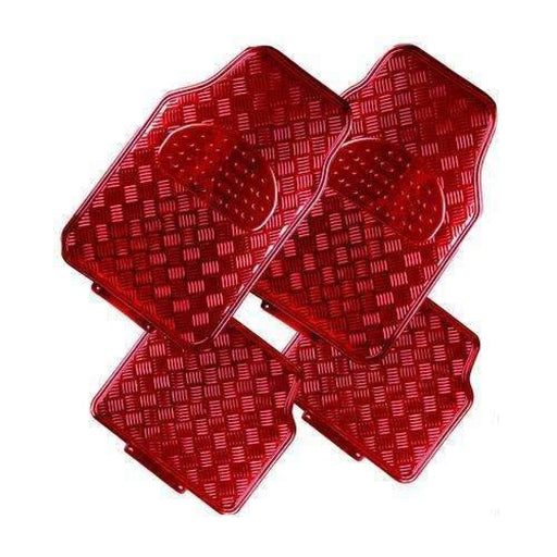 Venom 4-piece Car Mat - Red Rubber Aluminium Look
