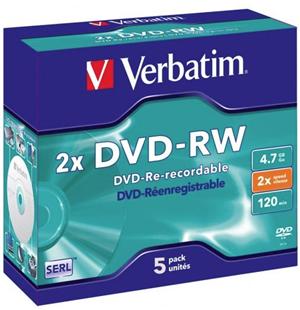 Verbatim Dvd - rw 4.7gb 2x 5 Pack With Jewel Cases