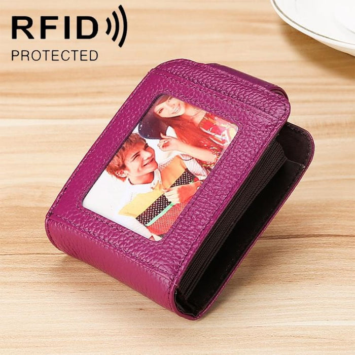 Vertical Cowhide Leather Rfid Wallet For Ladies