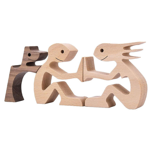 Vibe Geeks Hand - carved Wooden Puppy Family Sculpture