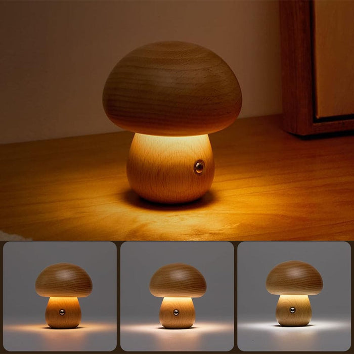 Vibe Geeks Wooden Mushroom Led Night Light for Bedroom