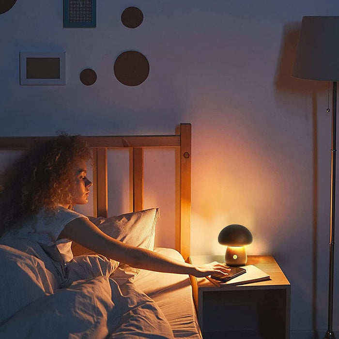 Vibe Geeks Wooden Mushroom Led Night Light for Bedroom