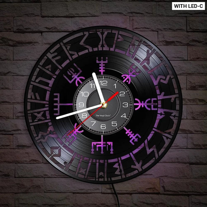 Viking Vegvisir Runes Vinyl Record Wall Clock