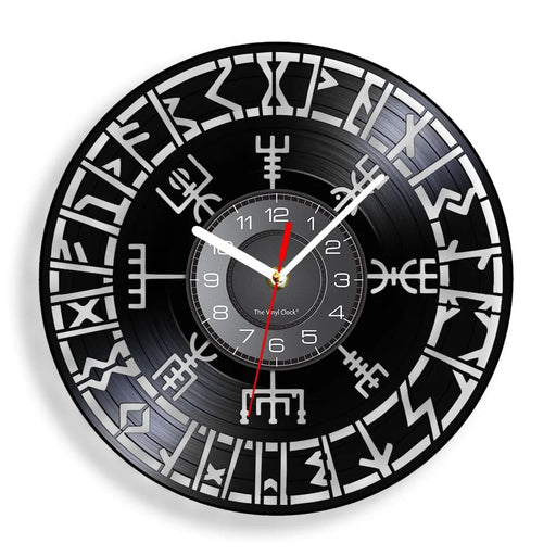 Viking Vegvisir Runes Vinyl Record Wall Clock