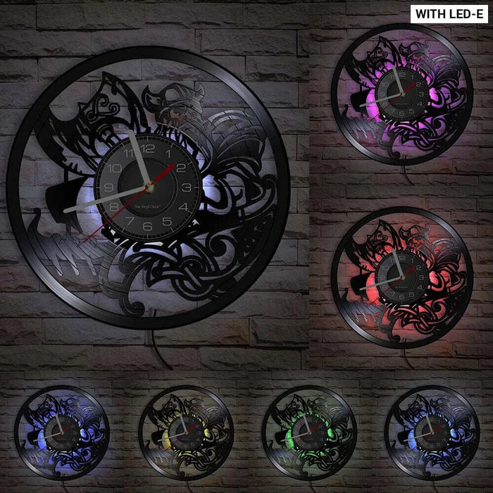Viking Vegvisir Runes Vinyl Record Wall Clock
