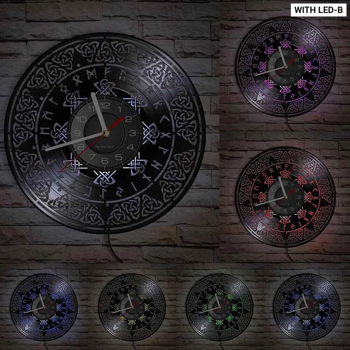 Viking Vegvisir Runes Vinyl Record Wall Clock