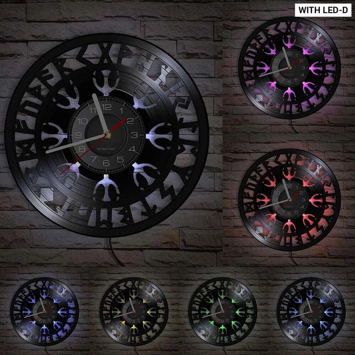 Viking Vegvisir Runes Vinyl Record Wall Clock