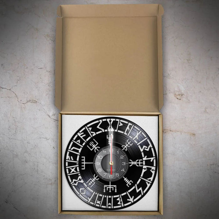 Viking Vegvisir Runes Vinyl Record Wall Clock