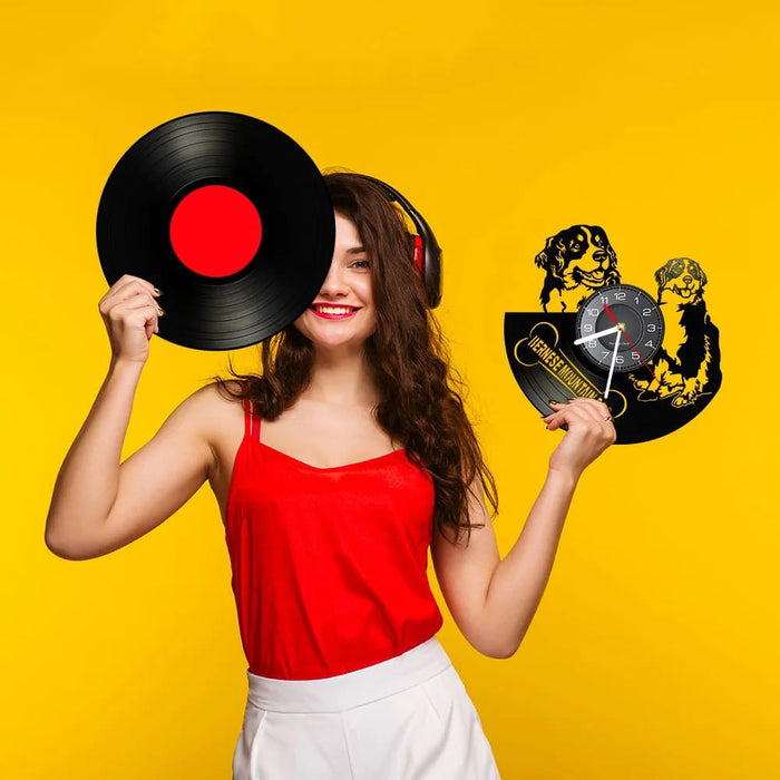 Vintage Bernese Mountain Dog Vinyl Wall Clock