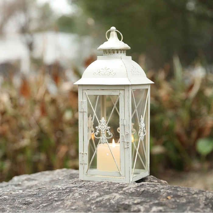 Vintage Metal Candle Holder Lantern With Glass For Living