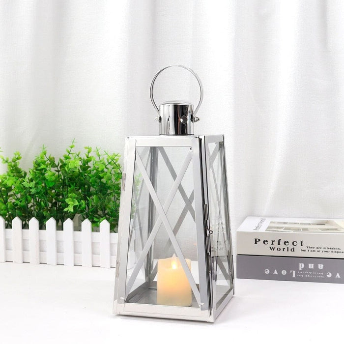 Vintage Stainless Steel Candle Holder Lantern With Tempered