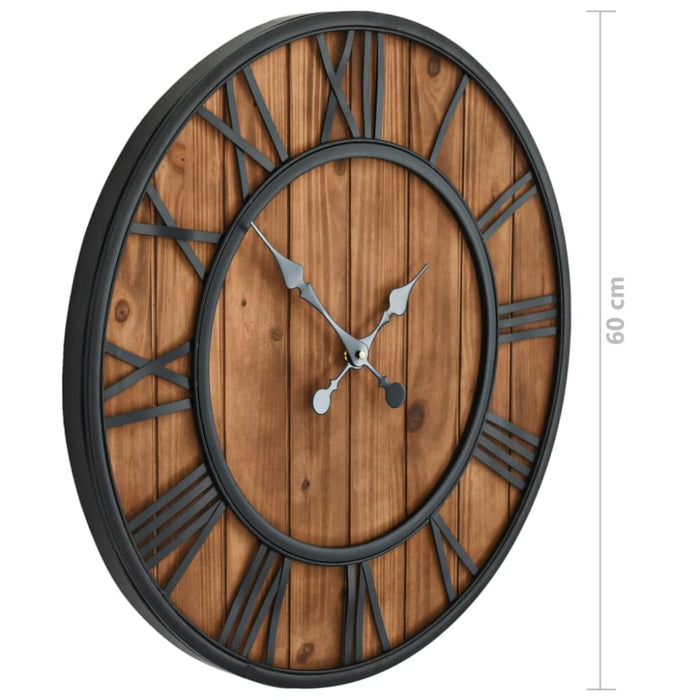 Vintage Wall Clock With Quartz Movement Wood And Metal 60