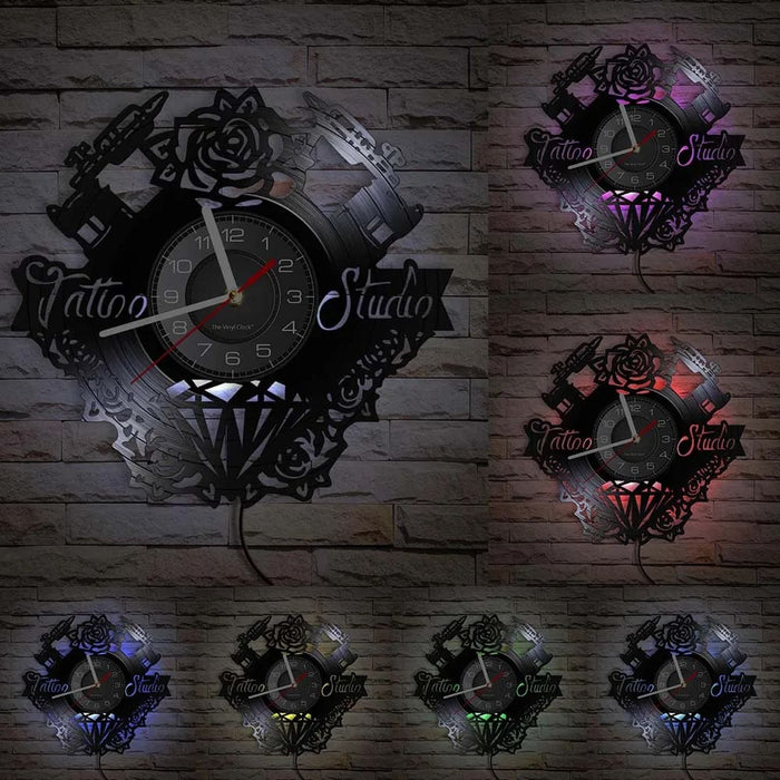 Vinyl Record Wall Clock for Tattoo Studio Decor