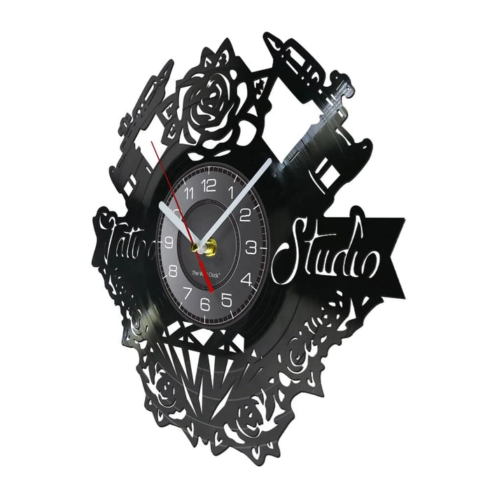 Vinyl Record Wall Clock for Tattoo Studio Decor