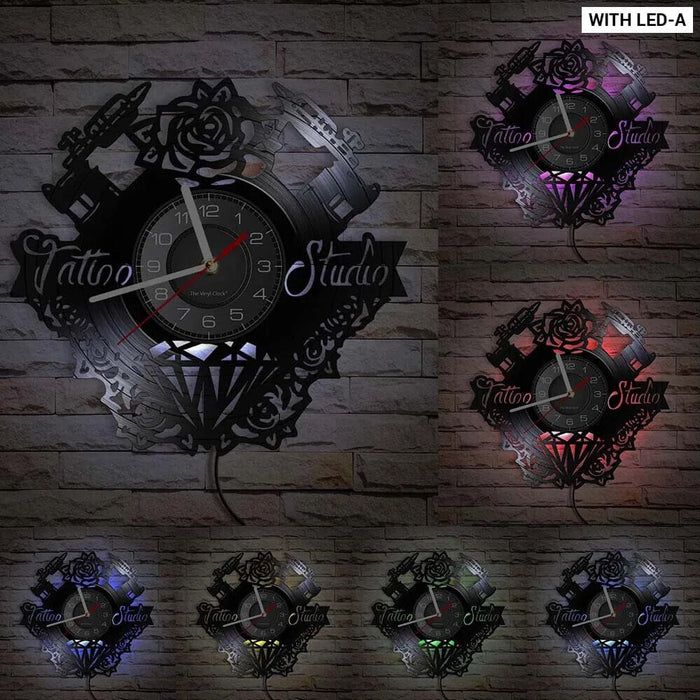 Vinyl Record Wall Clock for Tattoo Studio Decor