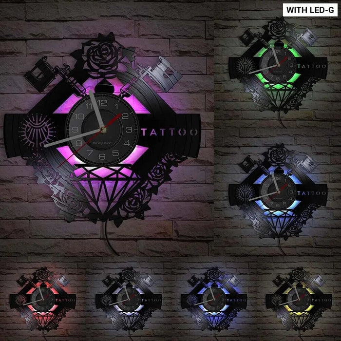 Vinyl Record Wall Clock for Tattoo Studio Decor