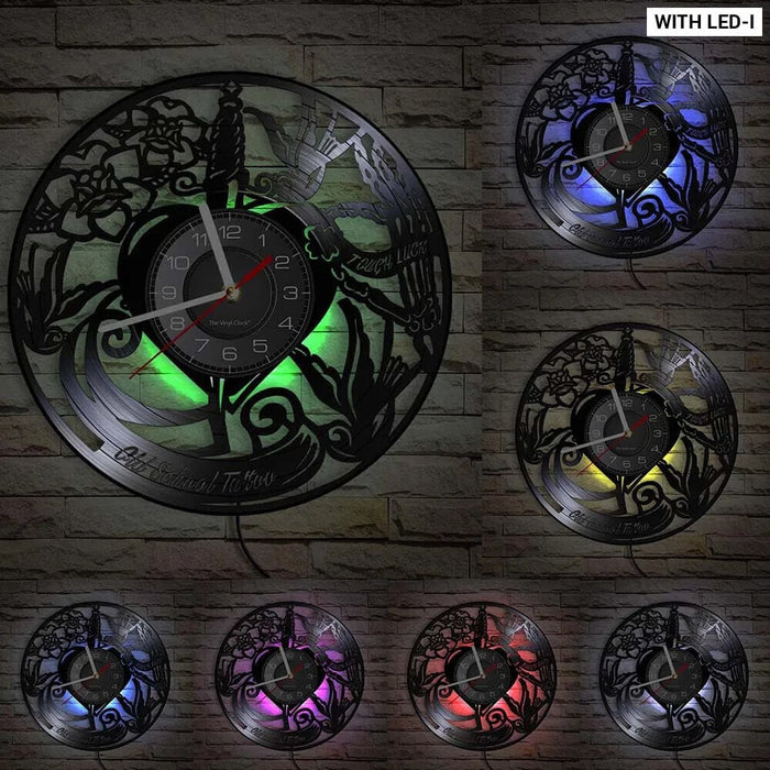 Vinyl Record Wall Clock for Tattoo Studio Decor