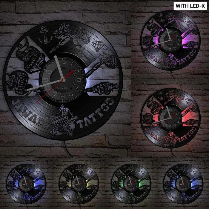Vinyl Record Wall Clock for Tattoo Studio Decor