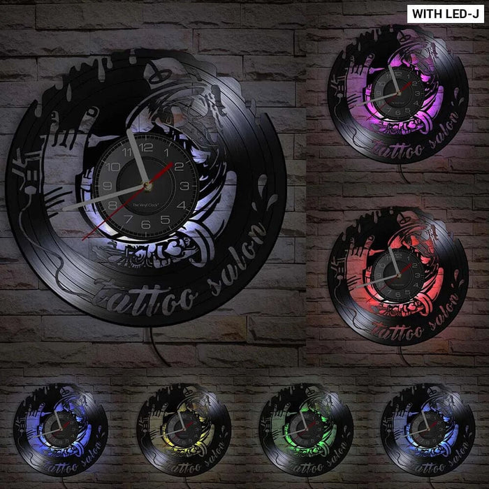 Vinyl Record Wall Clock for Tattoo Studio Decor