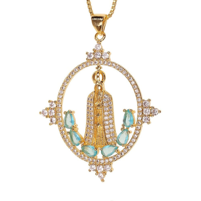 Virgin Mary Necklaces White Zirconia Crystal