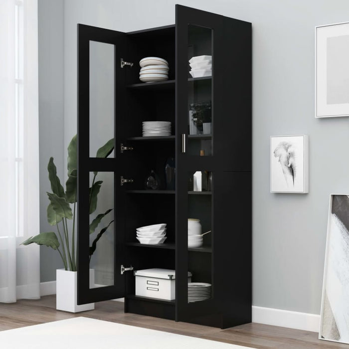 Vitrine Cabinet Black 82.5x30.5x185.5 Cm Engineered Wood