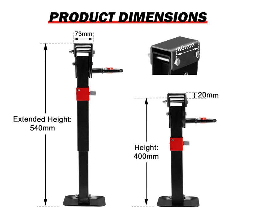 2X 400Mm Drop Down Corner Legs W / Handle Steel Base 1200Lbs Caravan Camper Trailer