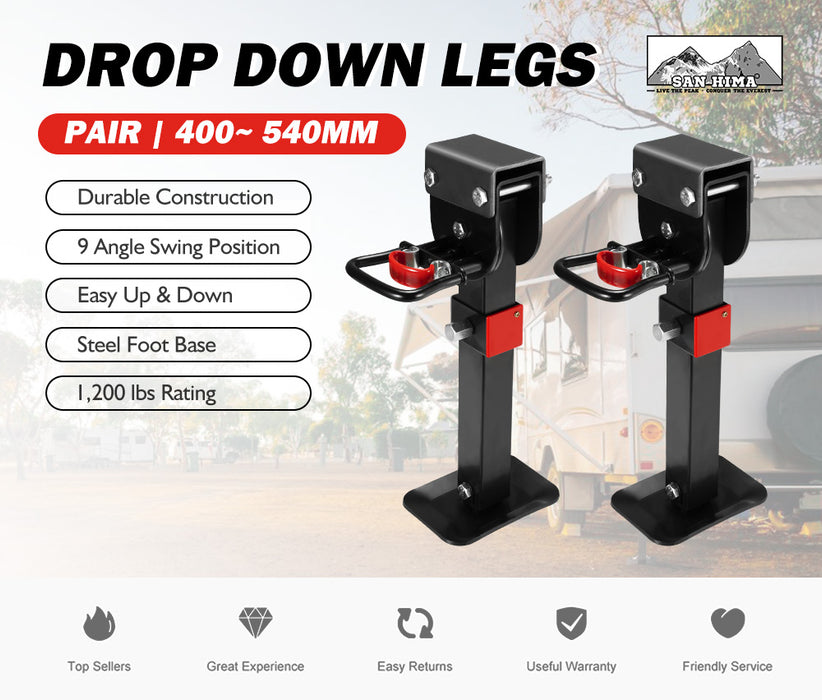 2X 400Mm Drop Down Corner Legs W / Handle Steel Base 1200Lbs Caravan Camper Trailer