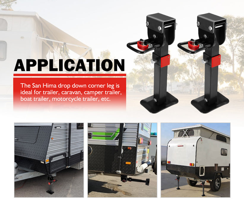 2X 400Mm Drop Down Corner Legs W / Handle Steel Base 1200Lbs Caravan Camper Trailer