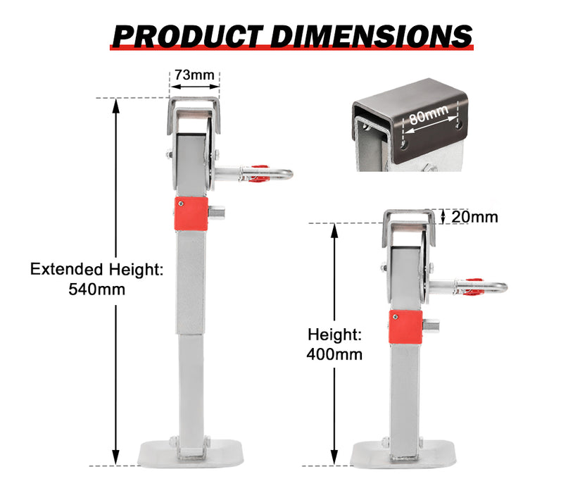 4X400Mm Drop Down Corner Legs W / Handle Steel Base Caravan Stabilizer Leg 1200Lbs